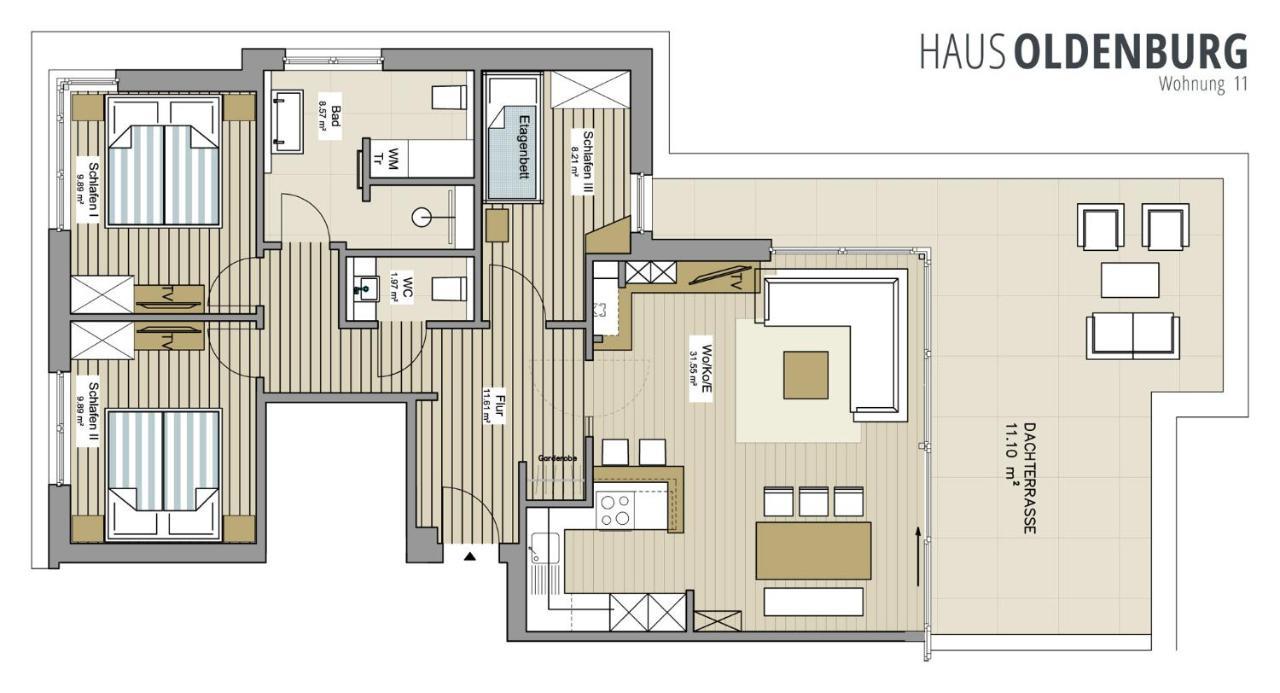 Haus Oldenburg - Wohnung 11 Mit Dachterrasse Вангероге Екстериор снимка